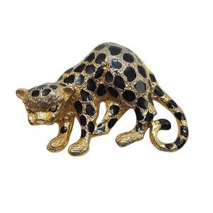 Vintage Unsigned Enamel Leopard Brooch Pendant Cheetah Jaguar